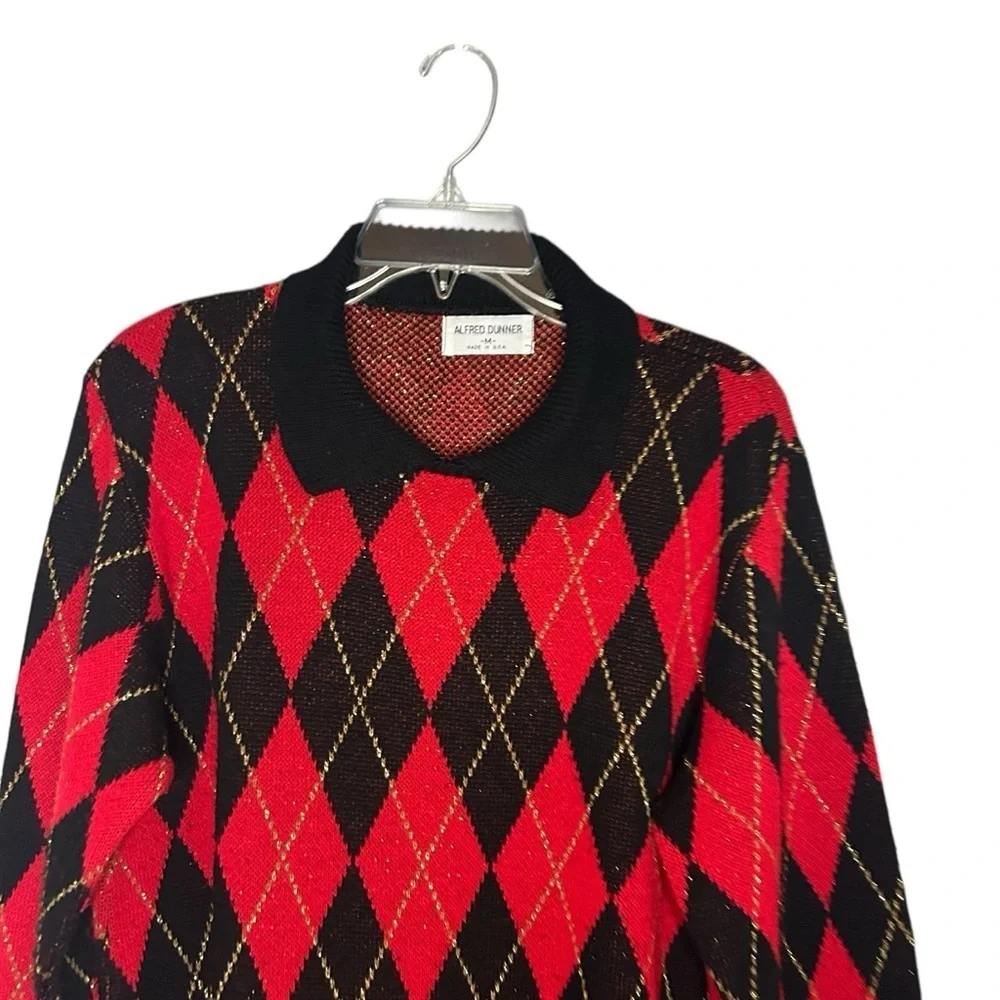Alfred Dunner Vintage Argyle Sweater Red Black Gold | M | Made USA